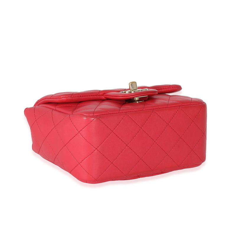 Chanel Dark Pink Quilted Lambskin Mini Square Flap Bag Leather Handbag