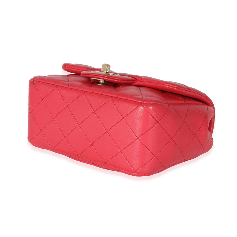 Chanel Dark Pink Quilted Lambskin Mini Square Flap Bag Leather Handbag