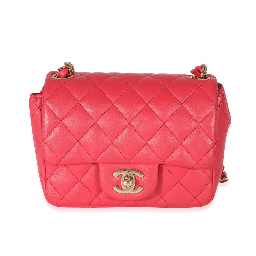 Chanel Dark Pink Quilted Lambskin Mini Square Flap Bag Leather Handbag