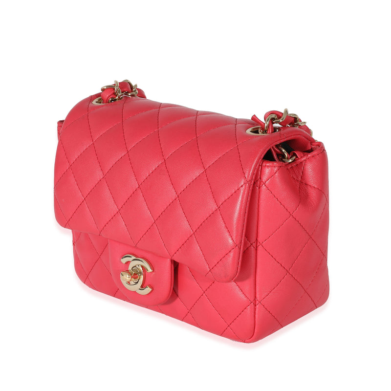 Chanel Dark Pink Quilted Lambskin Mini Square Flap Bag Leather Handbag