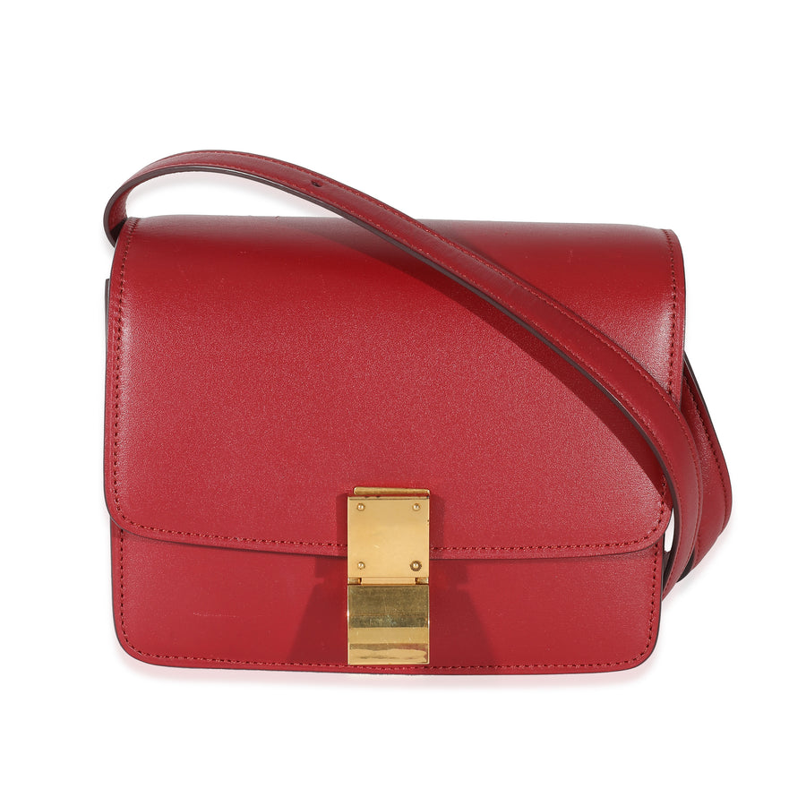 Celine Red Smooth Calfskin Small Classic Box Bag Leather Handbag