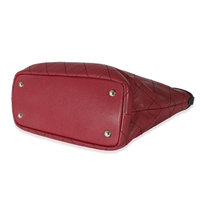 Chanel Burgundy Quilted Caviar Fever Tote Red Leather Handbag