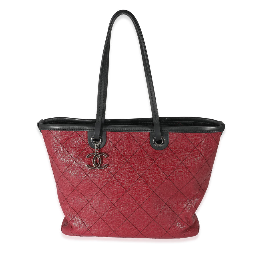 Chanel Burgundy Quilted Caviar Fever Tote Red Leather Handbag