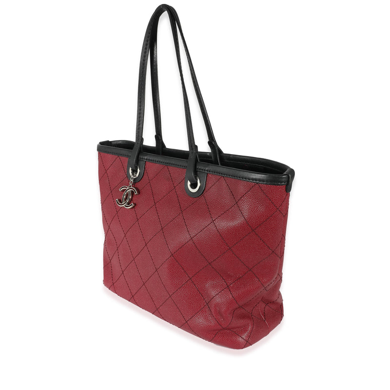 Chanel Burgundy Quilted Caviar Fever Tote Red Leather Handbag