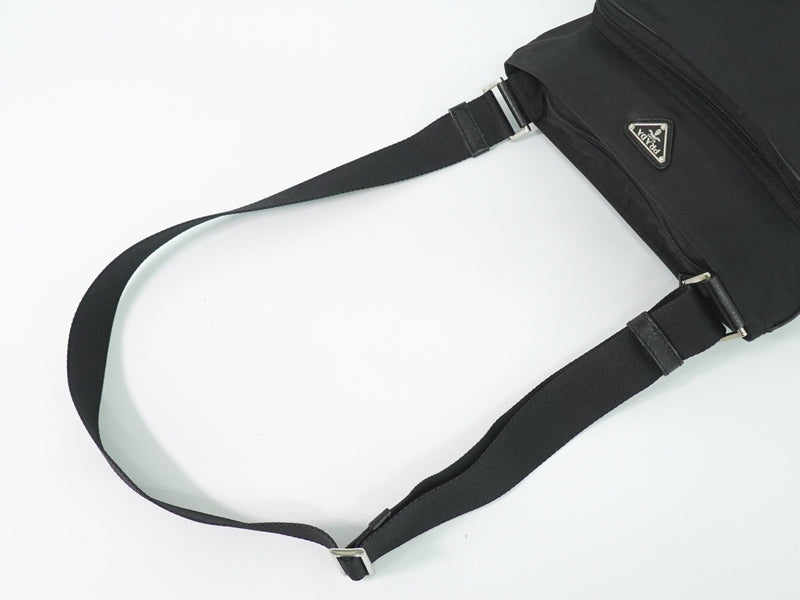 Prada Front Pocket Messenger Quilted Tessuto Black Nylon