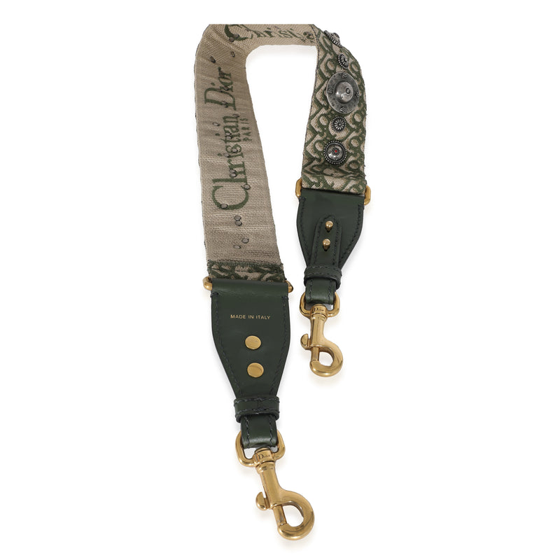Christian Dior Green Canvas Oblique Studded Bohemian Shoulder Strap Beige; Bag