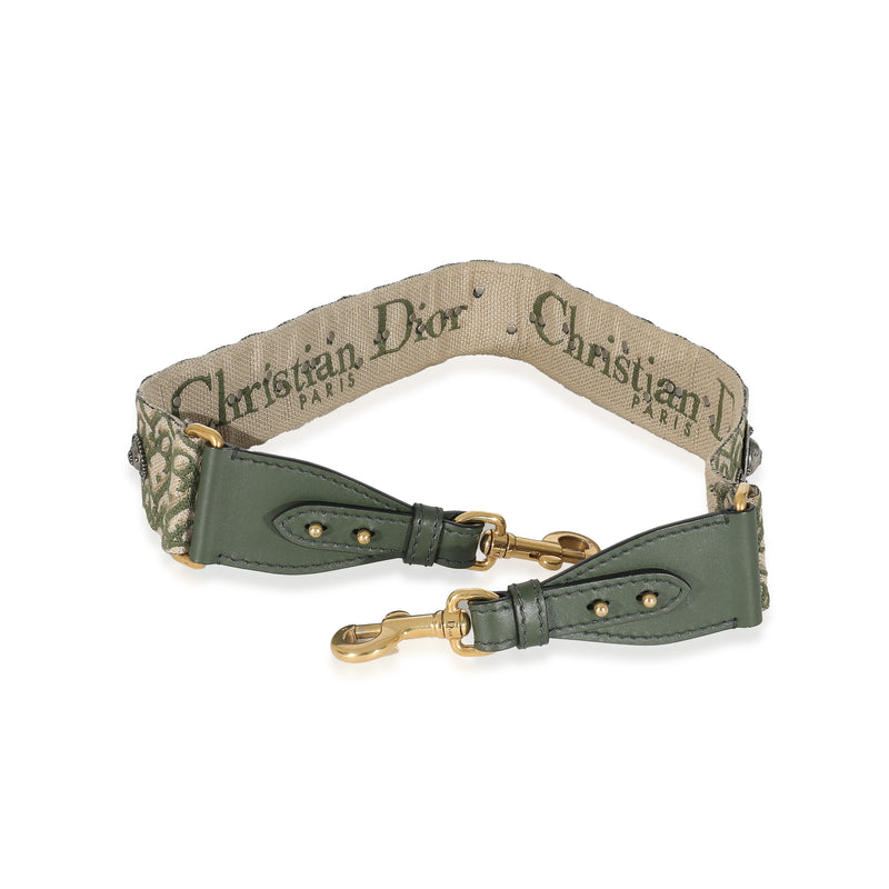 Christian Dior Green Canvas Oblique Studded Bohemian Shoulder Strap Beige; Bag