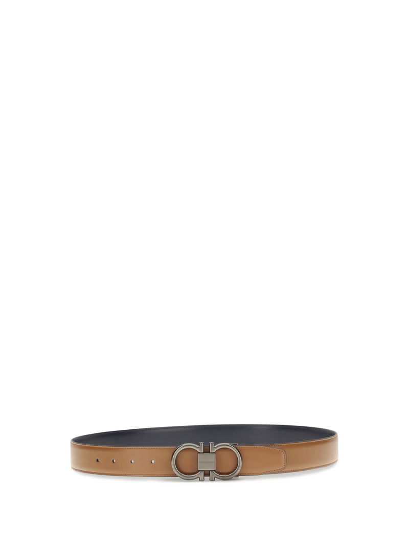 Ferragamo Reversible Leather Gancini Belt — Beige Calf Bos Taurus