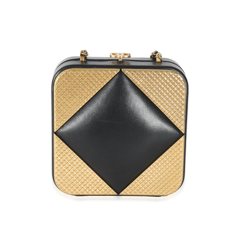 Chanel Black Lambskin Gold Metal Square Cc Clutch Black; Leather Handbag