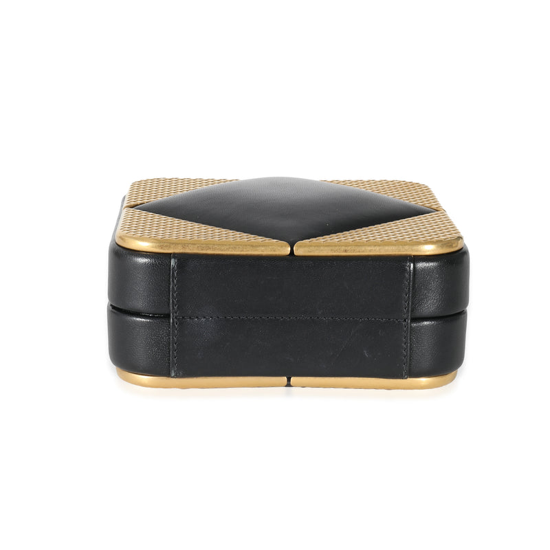 Chanel Black Lambskin Gold Metal Square Cc Clutch Black; Leather Handbag