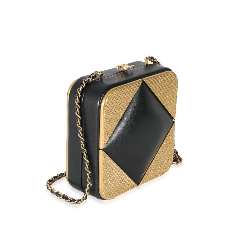 Chanel Black Lambskin Gold Metal Square Cc Clutch Black; Leather Handbag