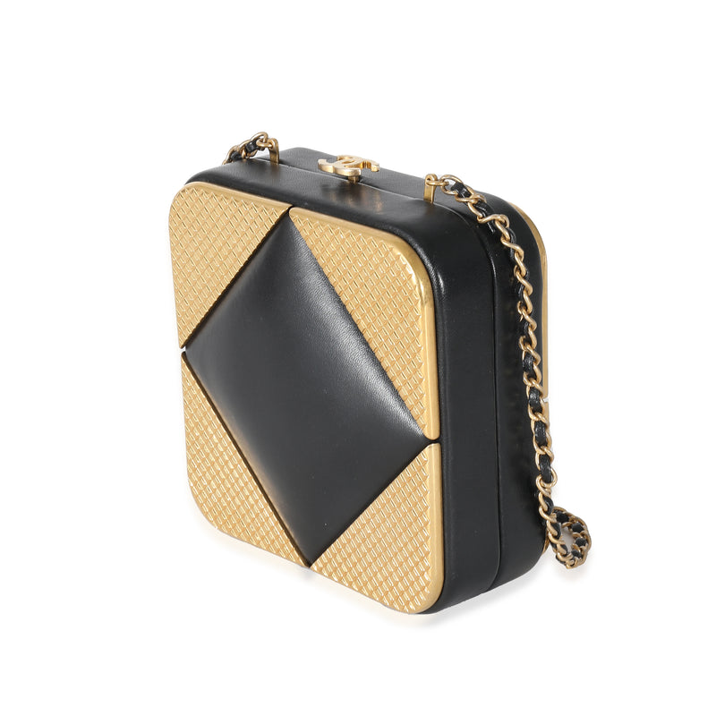 Chanel Black Lambskin Gold Metal Square Cc Clutch Black; Leather Handbag