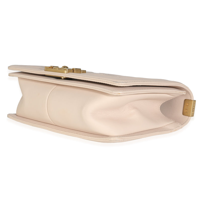 Chanel Beige Caviar Suede Calfskin Chevron Medium Boy Handbag Beige; Pink Leather