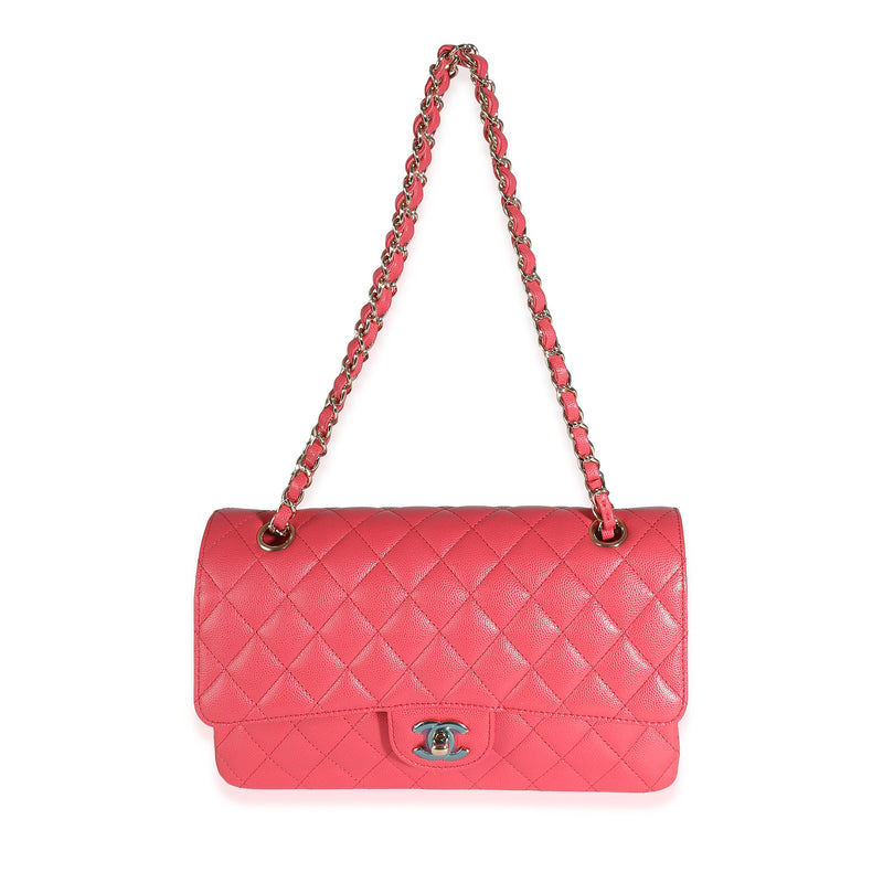 Chanel Dark Pink Quilted Caviar Medium Classic Double Flap Bag Leather Handbag
