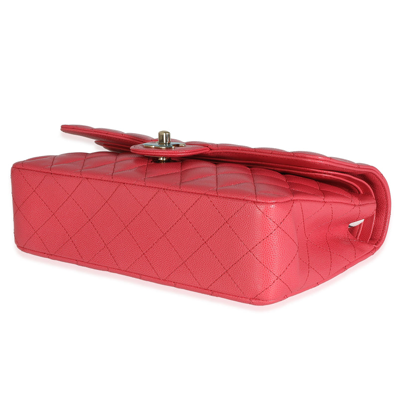 Chanel Dark Pink Quilted Caviar Medium Classic Double Flap Bag Leather Handbag