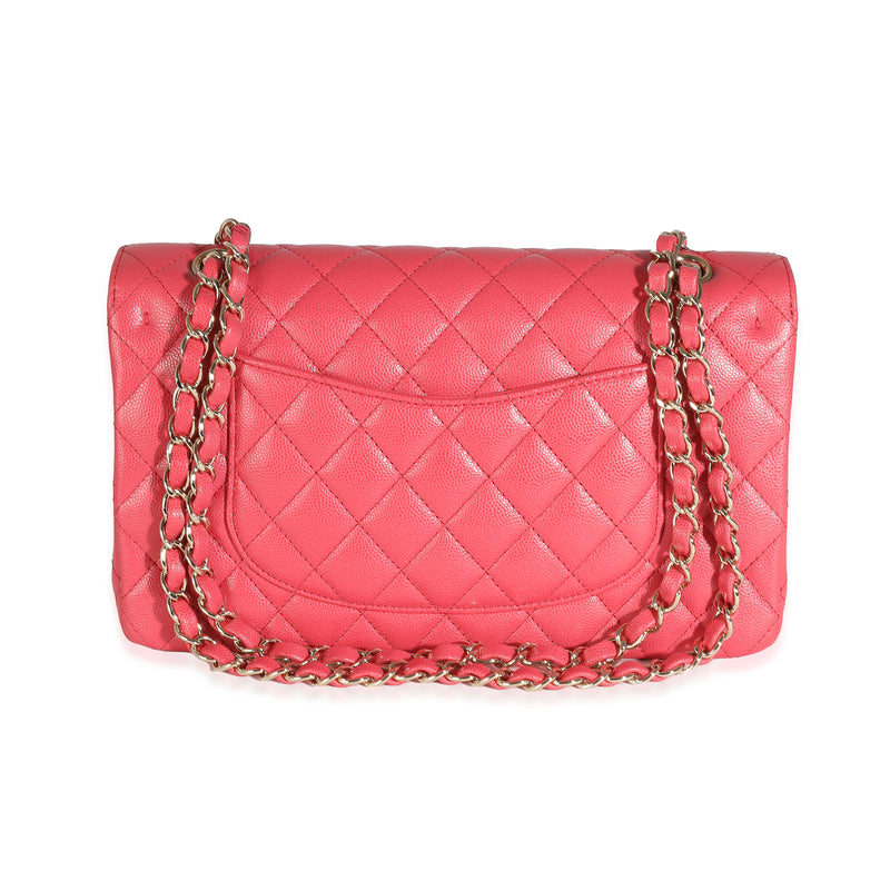 Chanel Dark Pink Quilted Caviar Medium Classic Double Flap Bag Leather Handbag