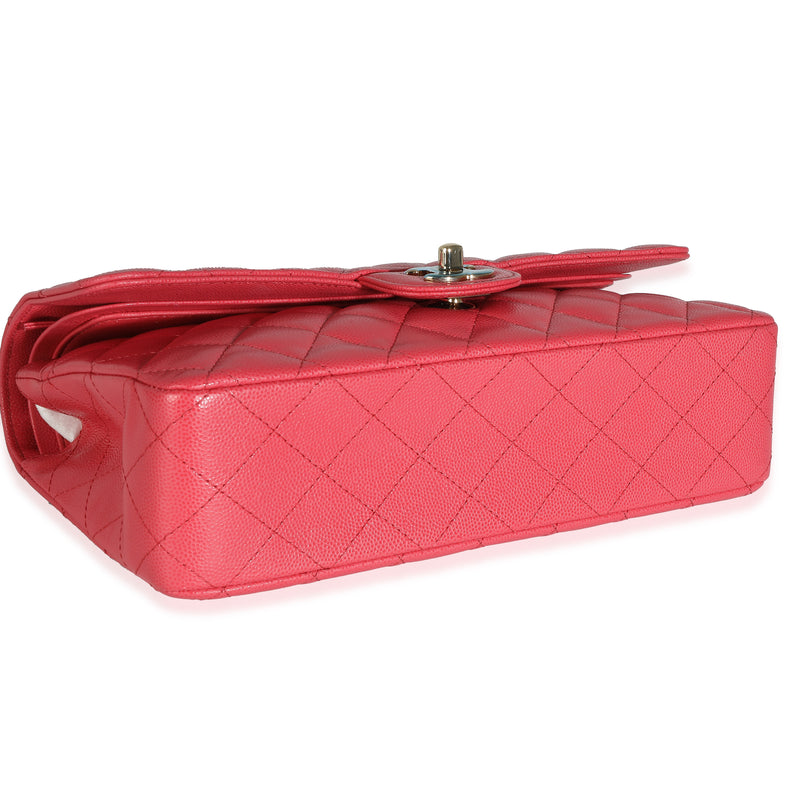 Chanel Dark Pink Quilted Caviar Medium Classic Double Flap Bag Leather Handbag