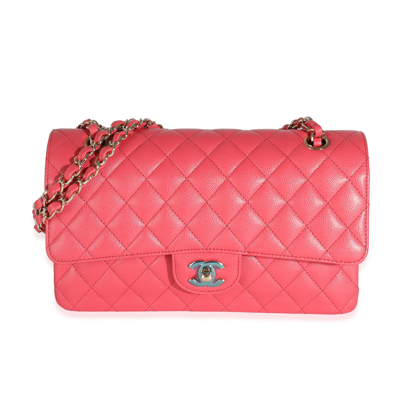 Chanel Dark Pink Quilted Caviar Medium Classic Double Flap Bag Leather Handbag
