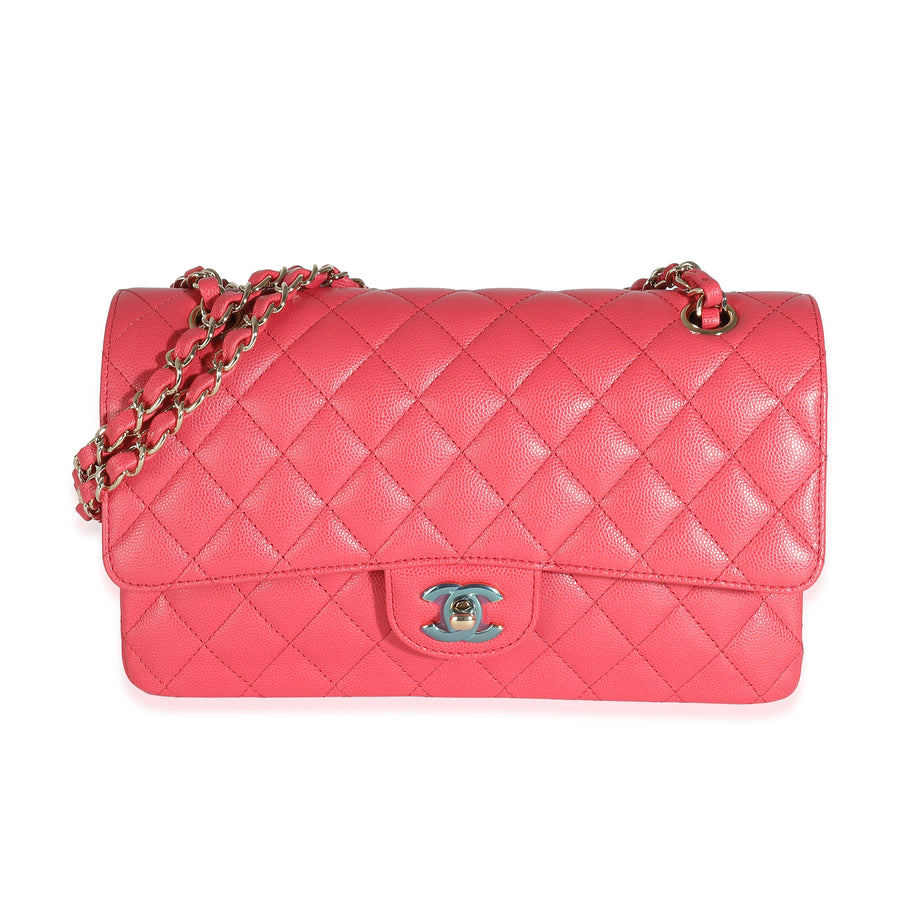 Chanel Dark Pink Quilted Caviar Medium Classic Double Flap Bag Leather Handbag
