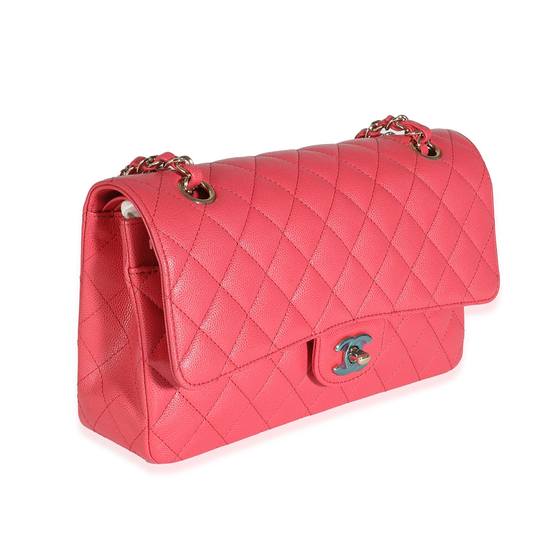 Chanel Dark Pink Quilted Caviar Medium Classic Double Flap Bag Leather Handbag