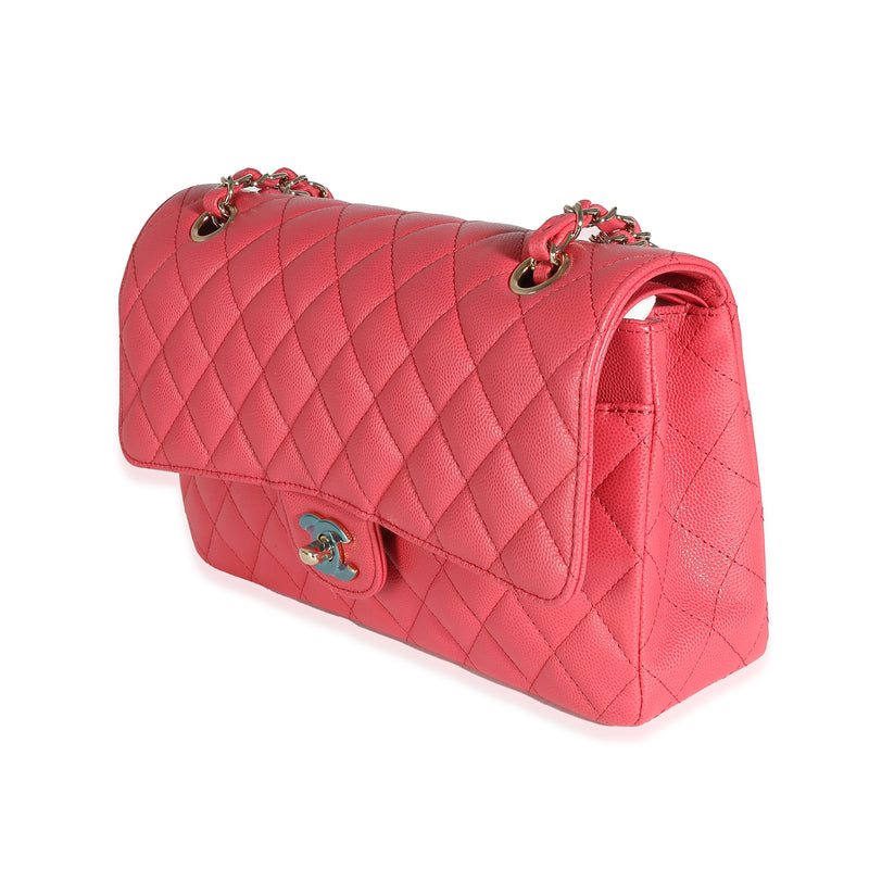 Chanel Dark Pink Quilted Caviar Medium Classic Double Flap Bag Leather Handbag