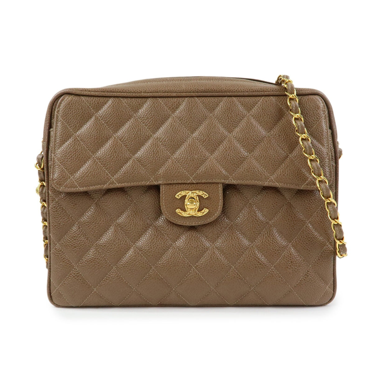 Chanel Vintage Front Pocket Camera Quilted Caviar Brown Leather Bag