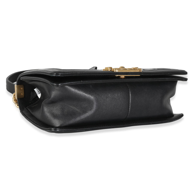 Chanel Black Calfskin Caviar The Mix Chevron Old Medium Boy Handbag Leather; Suede