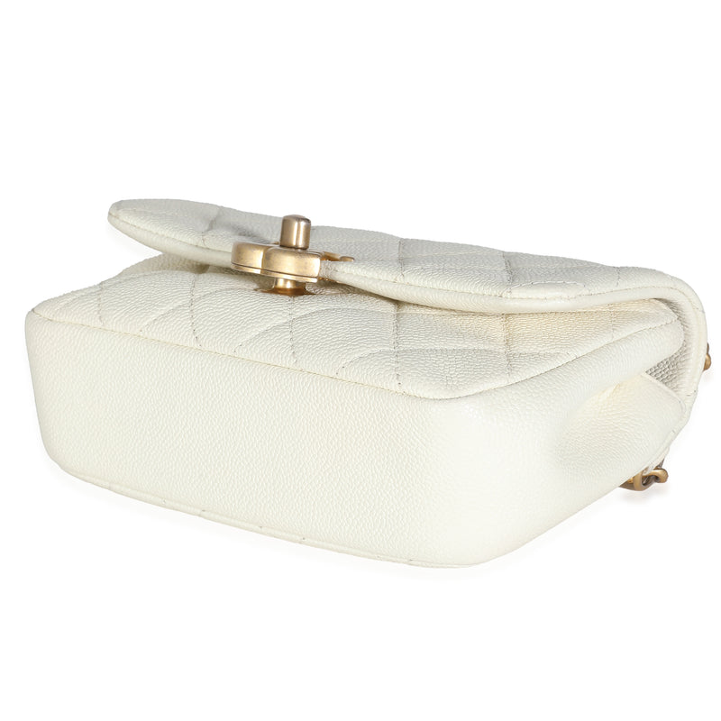 Chanel White Quilted Caviar Chain Melody Waist Belt Bag Leather Handbag