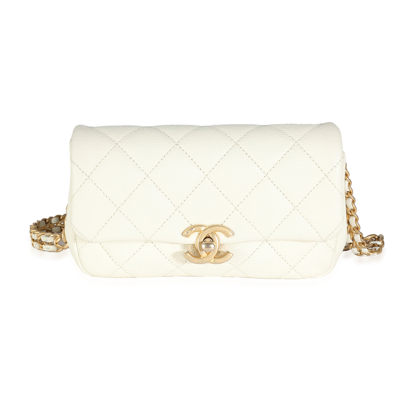 Chanel White Quilted Caviar Chain Melody Waist Belt Bag Leather Handbag