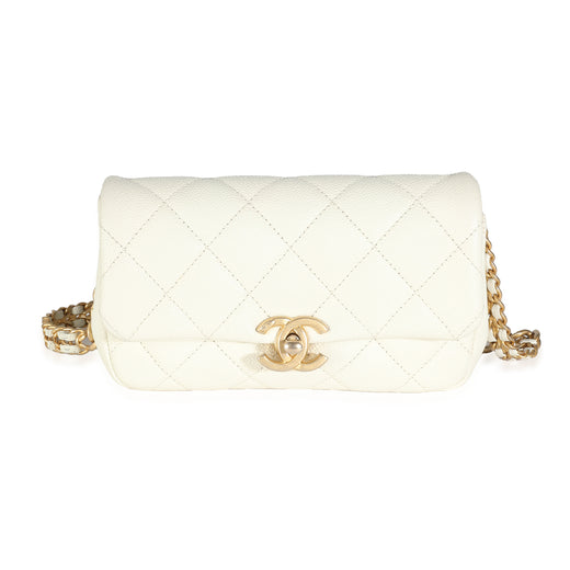 Chanel White Quilted Caviar Chain Melody Waist Belt Bag Leather Handbag