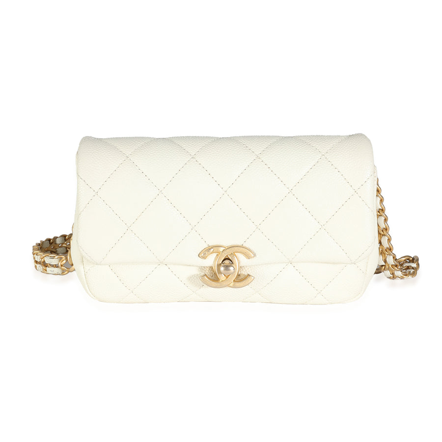 Chanel White Quilted Caviar Chain Melody Waist Belt Bag Leather Handbag