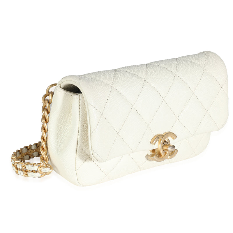 Chanel White Quilted Caviar Chain Melody Waist Belt Bag Leather Handbag