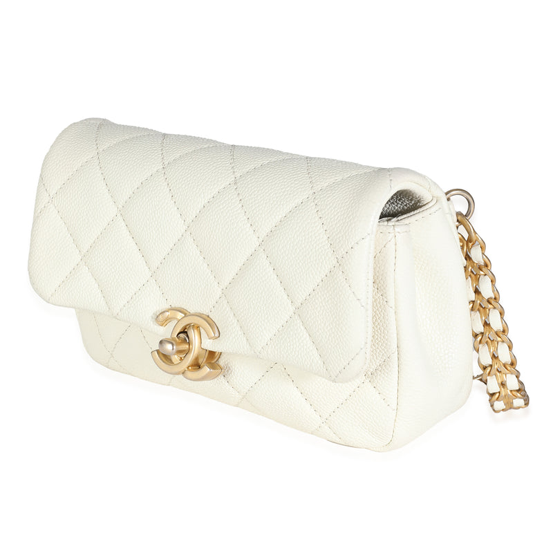 Chanel White Quilted Caviar Chain Melody Waist Belt Bag Leather Handbag