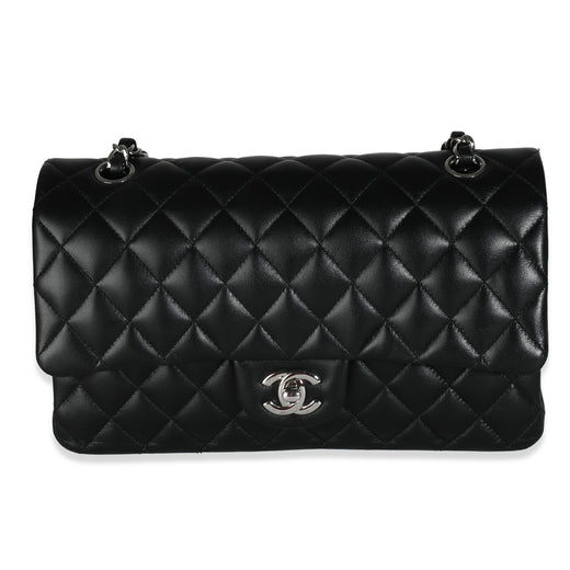 Chanel Black Quilted Lambskin Medium Classic Double Flap Bag Leather Handbag