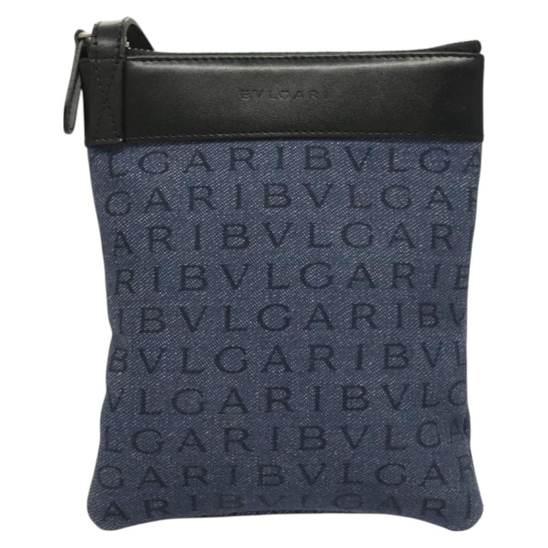 Bvlgari Logomania Canvas With Leather Blue Bag