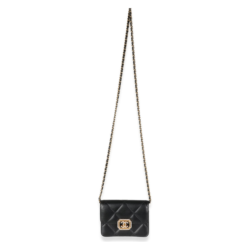 Chanel Black Quilted Calfskin Strass Mini Flap Bag Leather Handbag