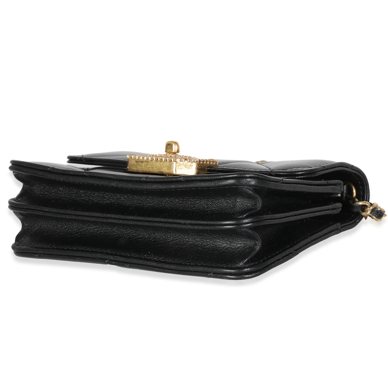 Chanel Black Quilted Calfskin Strass Mini Flap Bag Leather Handbag