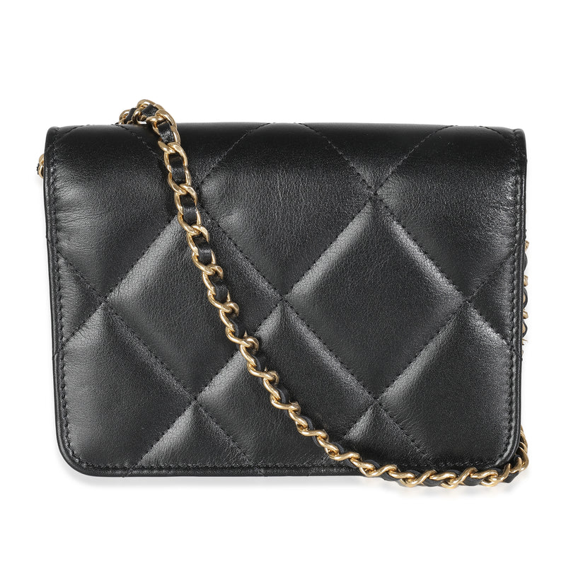 Chanel Black Quilted Calfskin Strass Mini Flap Bag Leather Handbag