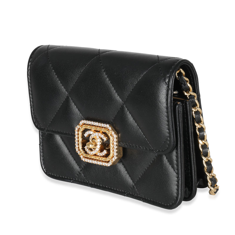 Chanel Black Quilted Calfskin Strass Mini Flap Bag Leather Handbag