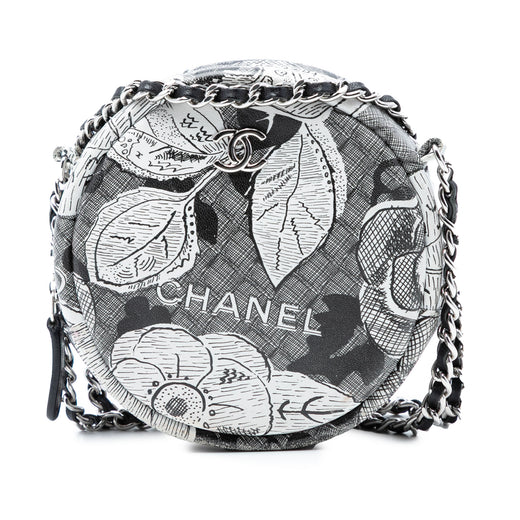 CC Calfskin Floral Round Clutch on Chain - Image 1