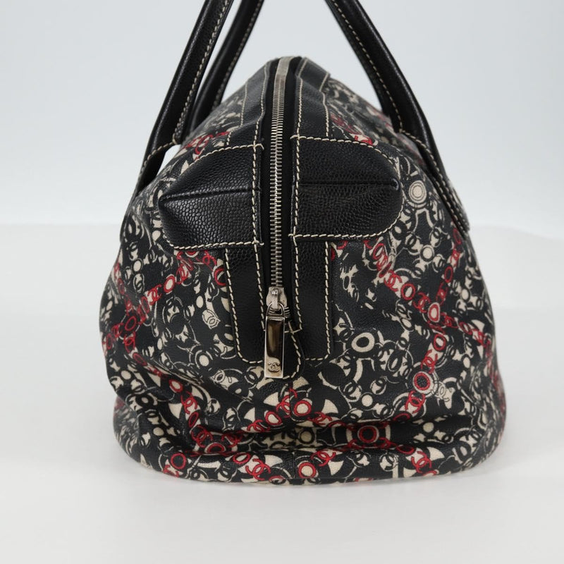 Chanel Optic Coco Bowler Printed Coated Canvas With Caviar Black Bag
