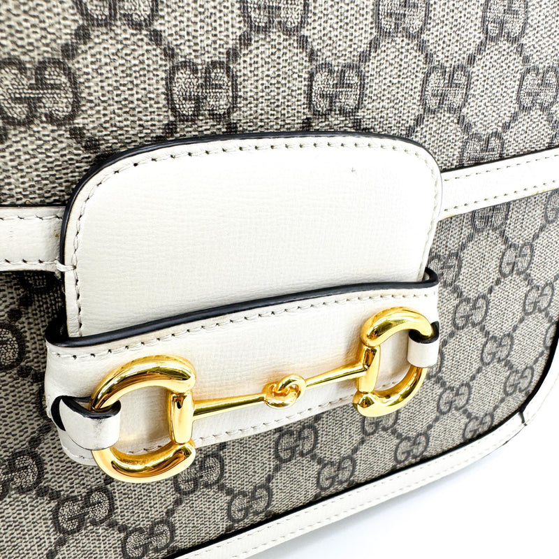 Gucci Horsebit 1955 Gg Coated Canvas With Leather Beige Bag