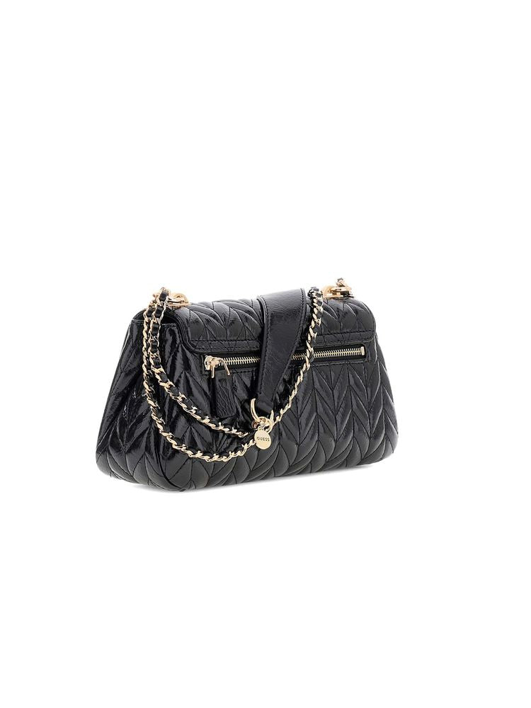 Guess Diamond-Quilted Polyurethane Crossbody Bag — Black