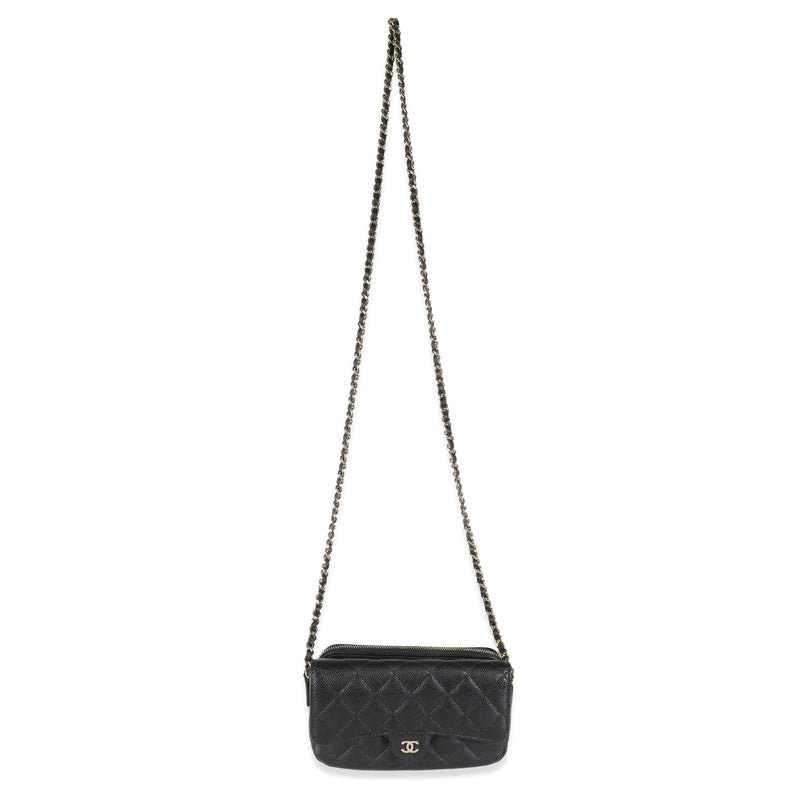 Chanel Black Quilted Caviar Flap Phone Handbag With Chain Leather
