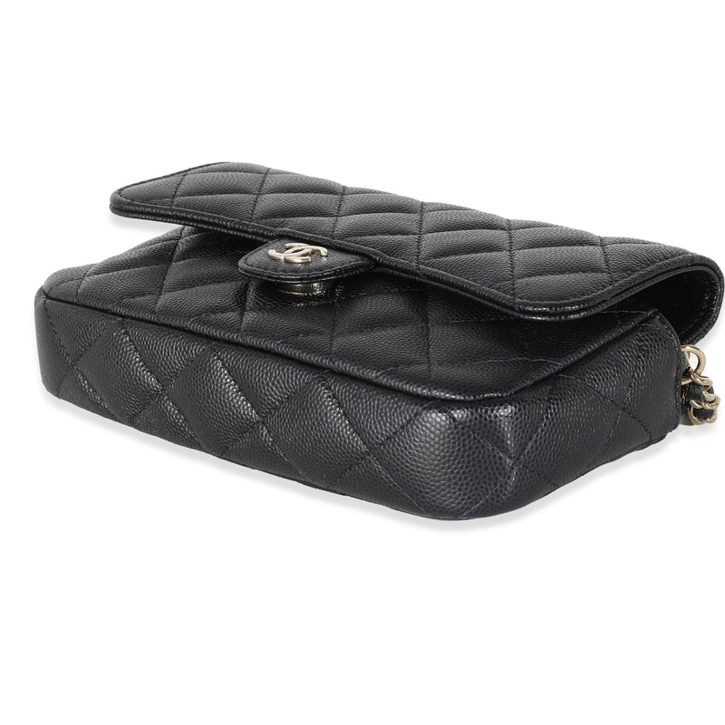 Chanel Black Quilted Caviar Flap Phone Handbag With Chain Leather
