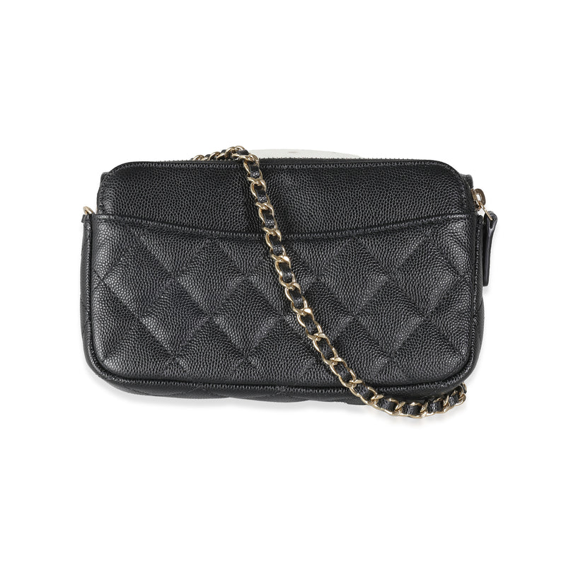 Chanel Black Quilted Caviar Flap Phone Handbag With Chain Leather