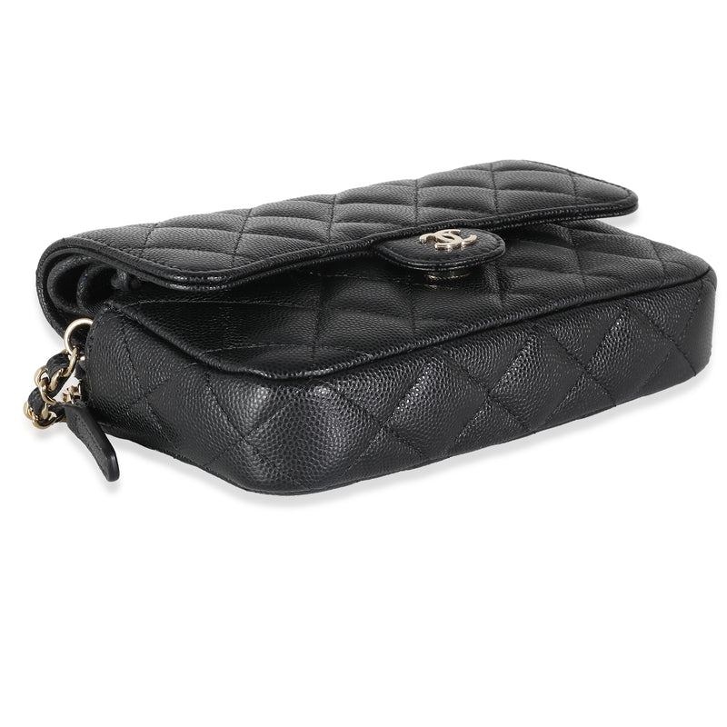 Chanel Black Quilted Caviar Flap Phone Handbag With Chain Leather