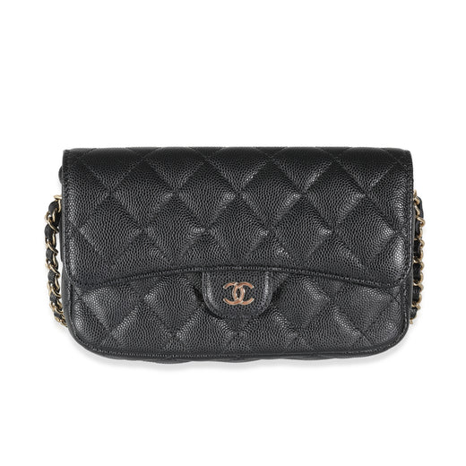 Chanel Black Quilted Caviar Flap Phone Handbag With Chain Leather