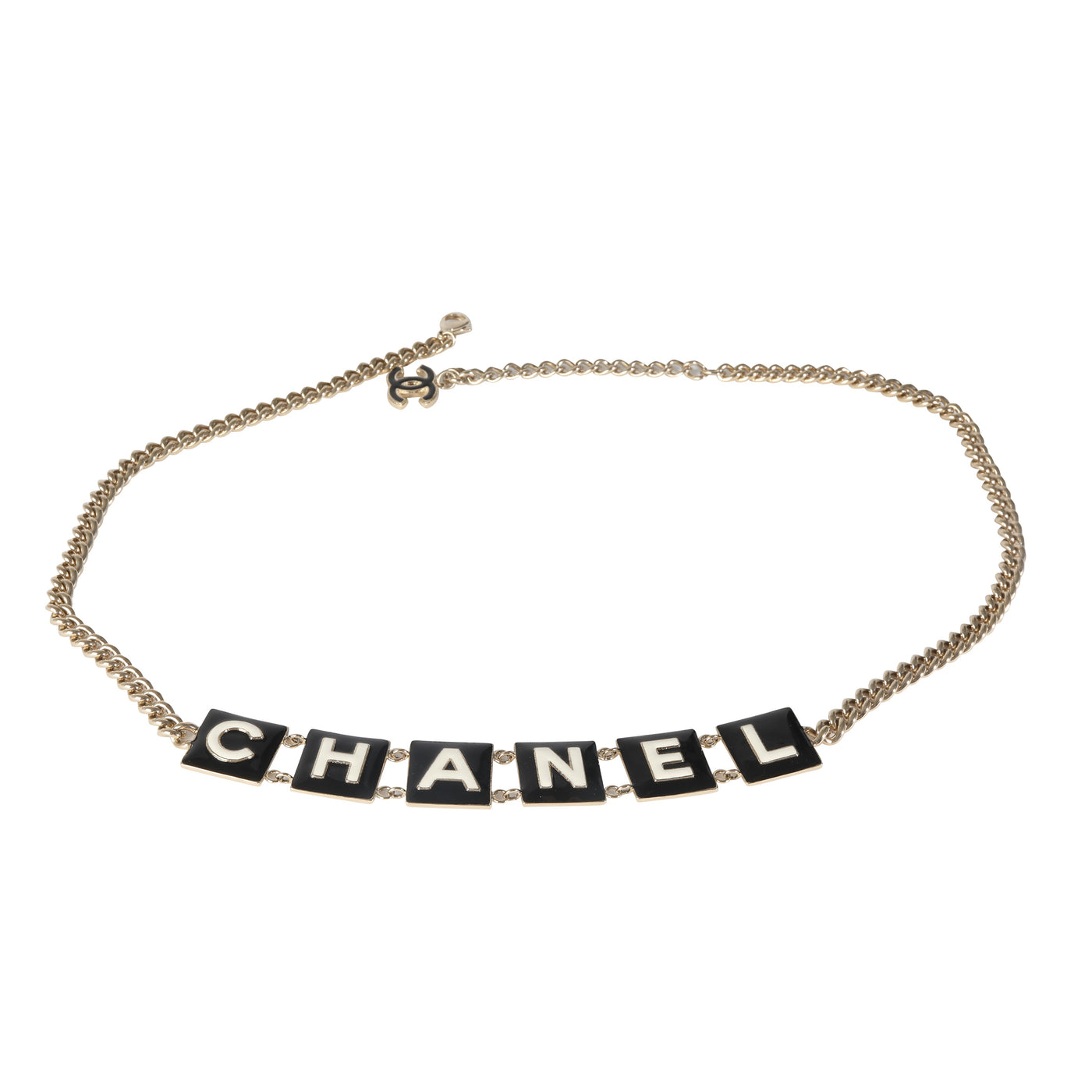 Chanel 2022 Black & White Enamel Gold Plated Logo Belt Other