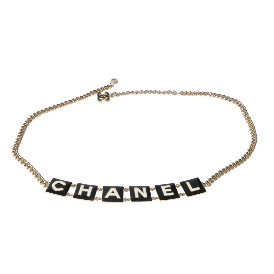 Chanel 2022 Black & White Enamel Gold Plated Logo Belt Other